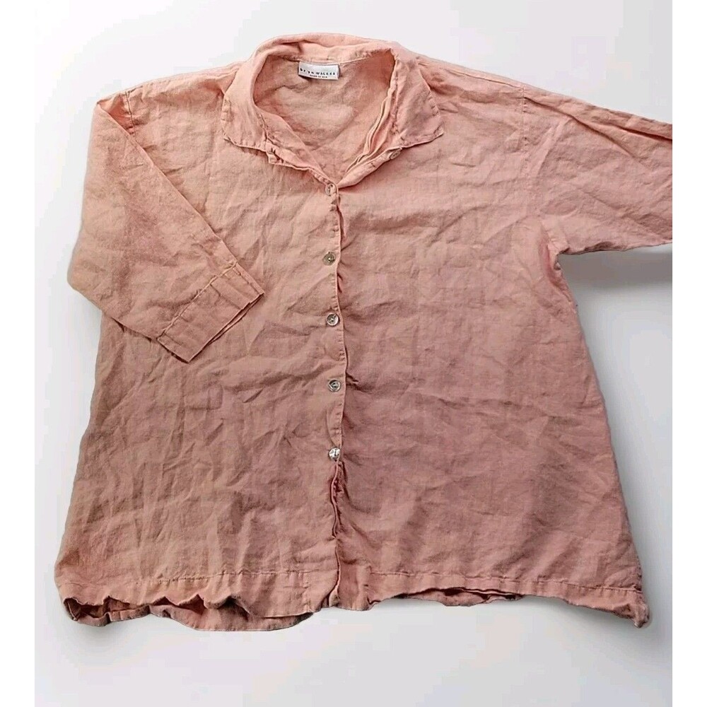 Bryn Walker Women's S Oversized Orange Sherbet Linen Button Down Shirt USA Made